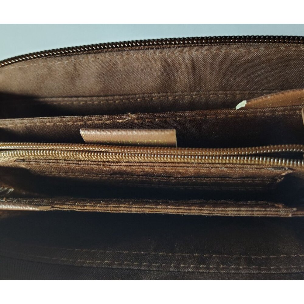 Brown Faux Croc Zip Wallet Vinyl Organizer Credit Card Holder Money Compartment - Picture 8 of 14